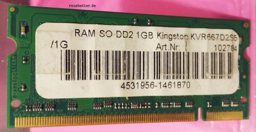 Kingston 1GB DDR2 RAM 667 MHz PC2-5300 KVR667D2S5/1G Notebook