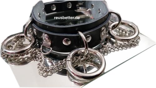 Echtleder Halsband | Gothic - Clubware - Harajuku mit O-Ringen und Ketten Schwarz