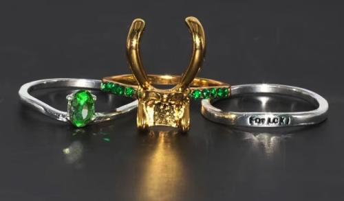 LOKI - Helm - Krone grüner Kristall Ring 3in1 Set Edelstahl