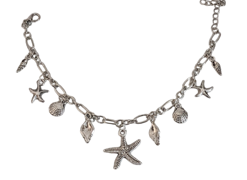 Maritim Fußkettchen - Armband Silber Seestern, Muscheln