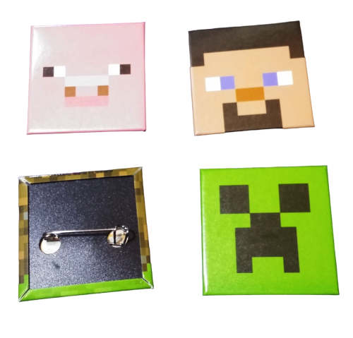 Motiv Minecraft Pins シ Ansteckbuttons シ Creeper, Schweinchen, Pixelblock, Steve シ Metall