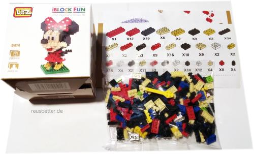 Minnie Mouse Bausteine 280 Stück - iBlock Fun LOZ Diamond - Micro Block Set mit Box