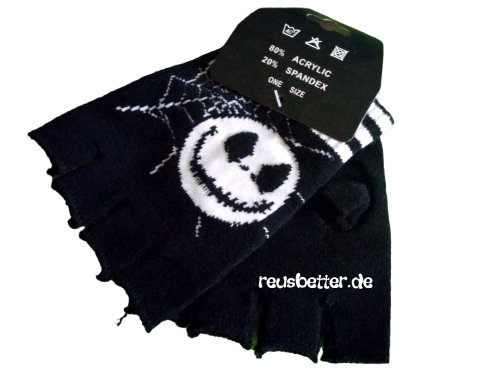 Nightmare Before Christmas - Jack Skellington Fingerlose Handschuhe schwarz mit weißen Ringel