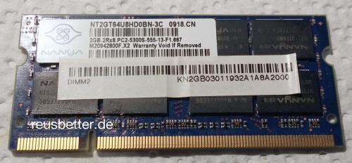 NANYA 2GB DDR2-667 PC2-5300 200pin NT2GT64U8HD0BN-3C LAPTOP RAM SPEICHER