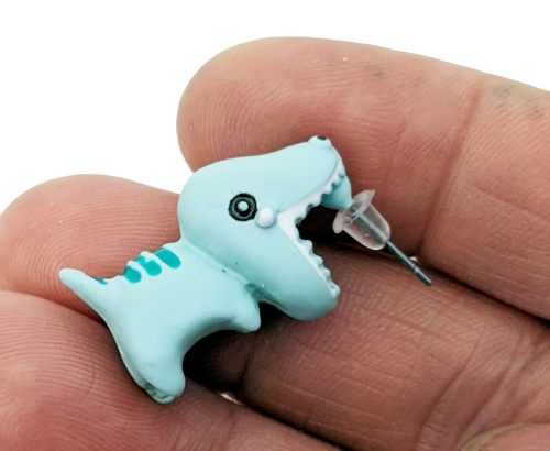 Ohrstecker T-Rex 3D - Ohrbeiser Optik Ohrringe Grün-Blau