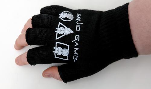 Squid Game Fingerlose Handschuhe ☢ Strickhandschuhe Unisex ☢ Squid Game ☢ Logo Weiß