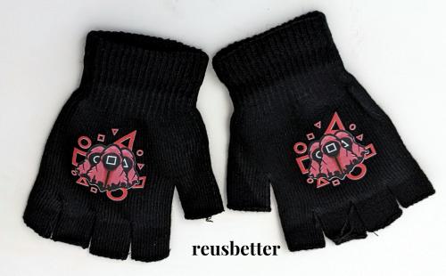 Squid Game Fingerlose Handschuhe ☢ Strickhandschuhe Unisex ☢ Squid Game ☢ Rot