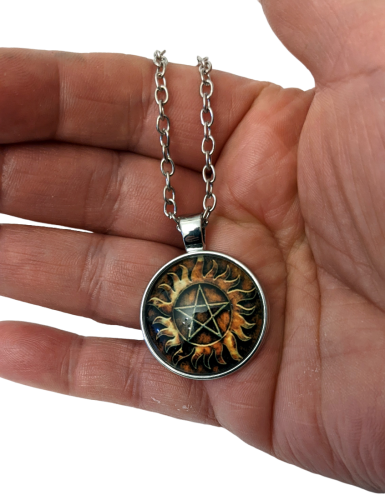 Supernatural ☢ Anti Dämonen ☢ Pentagramm Tattoo Kette ☢ Glas Cabochon