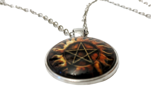 Supernatural ☢ Anti Dämonen ☢ Pentagramm Tattoo Kette ☢ Glas Cabochon