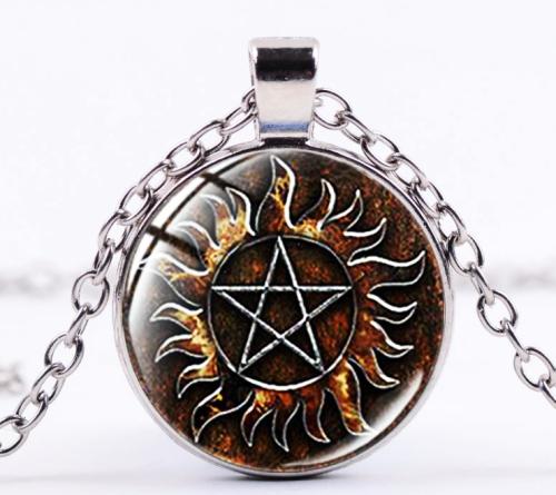 Supernatural ☢ Anti Dämonen ☢ Pentagramm Tattoo Kette ☢ Glas Cabochon