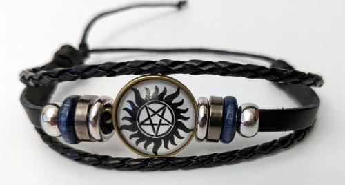 Supernatural ☢ Anti Dämonen ☢ Pentagramm Armband ☢ Glas Cabochon weiß