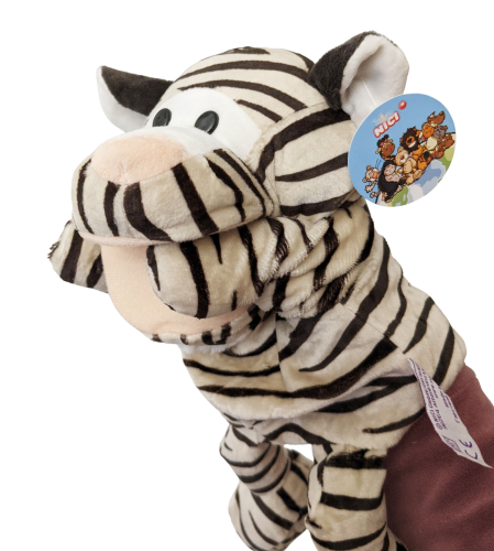 Handspielpuppe Tigerシ Handpuppe mit Klappmaul シ schwarz-weiß