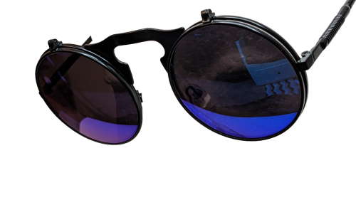 Vintage Steampunk Flip Sonnenbrille ☢  Retro Gothic Google Brille ☢ Blau