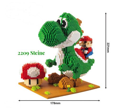 Yoshi mit Super Mario シ Nano Blocks シ Super Mario Bros. BIG Yoshi mit Standplatte シ 2209 Steine