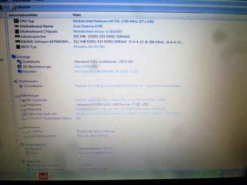 Acer Extensa 6702-200 Notebook Intel M740 1,73 GHz 15.4 Zoll