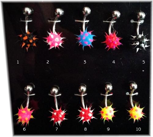 Bauchnabel Piercing - Silikon Spikes Bunt - 1.4 -16G