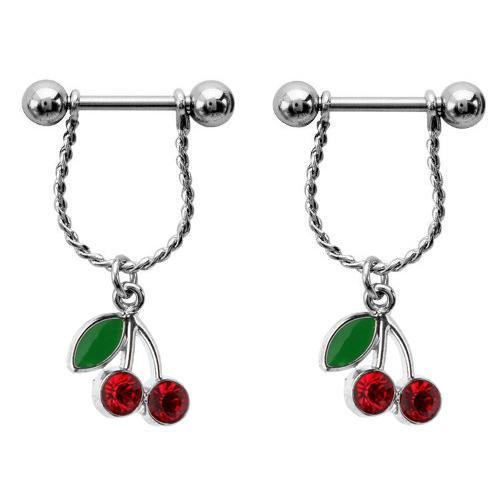 Brustwarzen Piercing ☆ Kirschen Kristalle ☆ Rot ☆ Rockabilly