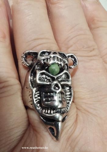 Unisex Totenkopf Totem Ring ð mit Stein Silberfarben ð