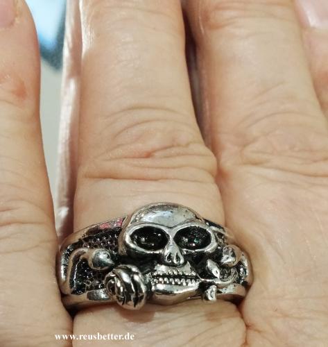 Unisex Totenkopf Band Ring ☠  mit Rose Silberfarben ☠