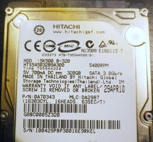 HITACHI 5K500 B-320 320GB HDD Sata 320 GB