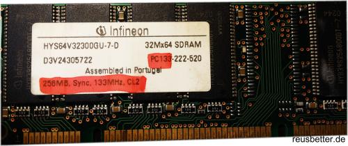 Infineon PC Arbeitsspeicher ►256MB SDRAM ►PC 133 CL2 ►PC RAM