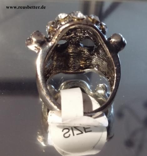 Totenkopf - Skull - Biker Ring mit Steinen - Silberfarben