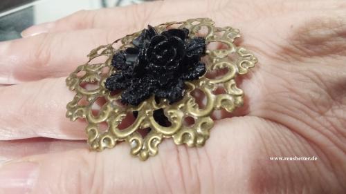 Damen Modeschmuck Ring ð Handgefertigt ð Cabochon Rose Schwarz