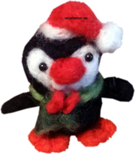 Pinguin Weihnachtsmann mit Mütze Unikat  - Handgefilzte Deko Anhänger